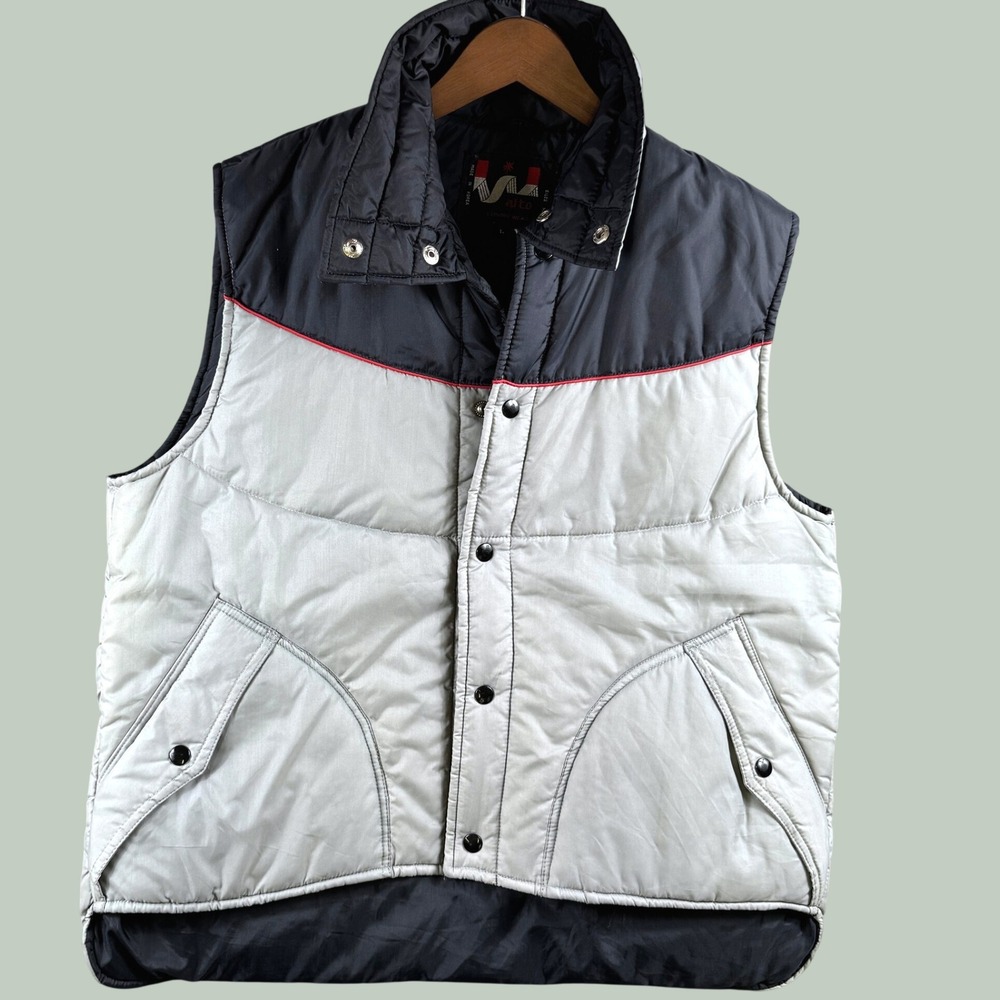 Vintage Alto Puffer Vest Men L Gray Black Colorblock Western Snap Gorpcore Retro